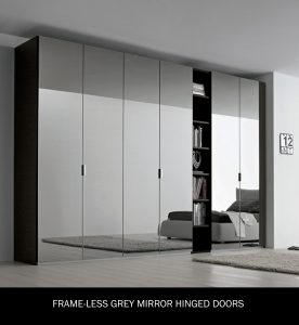 Frame-less Mirrored Hinged Wardrobe Doors, Hinged Built-in Wardrobe fitted, Custom Wardrobe, Bespoke Design & Cabinetry