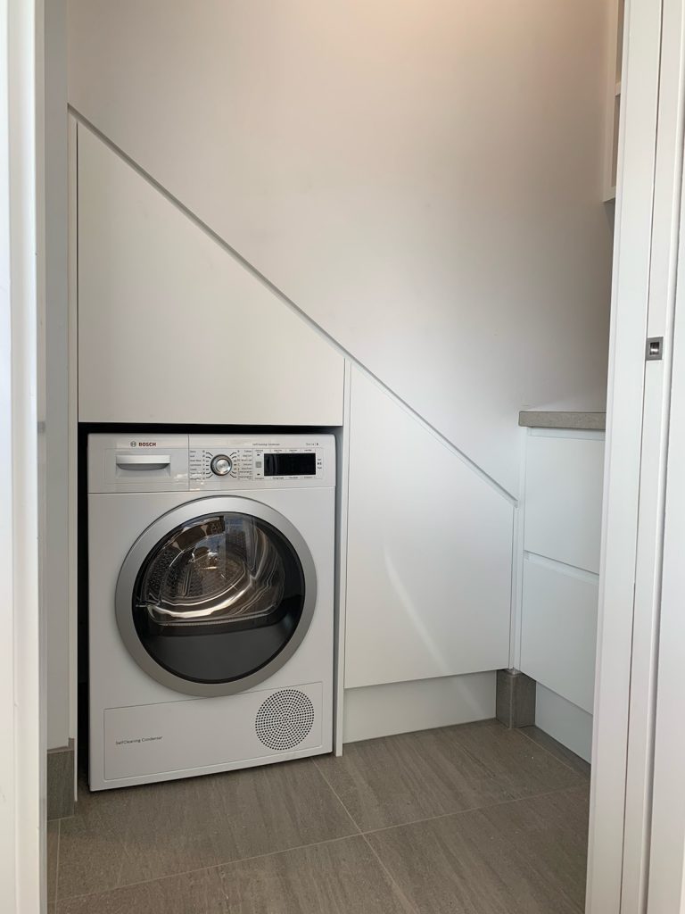 under stairs storage, cabinets custom made, under stairs storage solutions, custom made hinged wardrobe, custom laundry solutions, sydney laundry cabinet suppliers