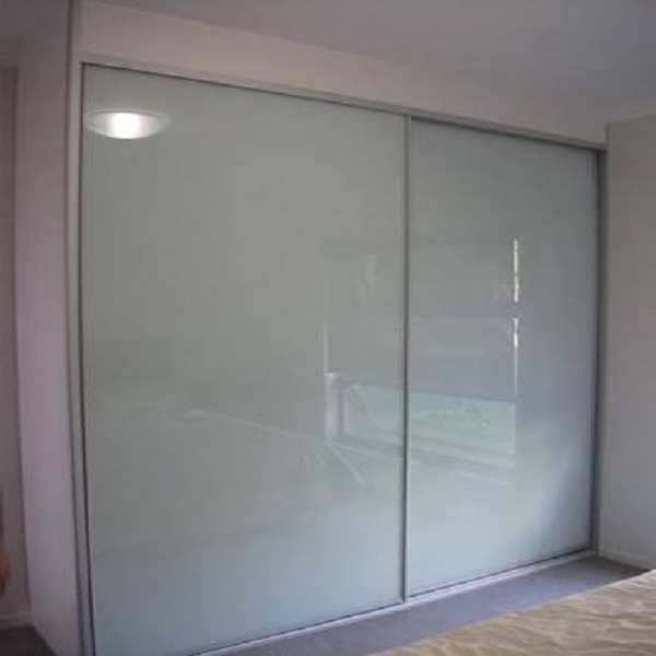 Frosted glass doors with matt silver frames 