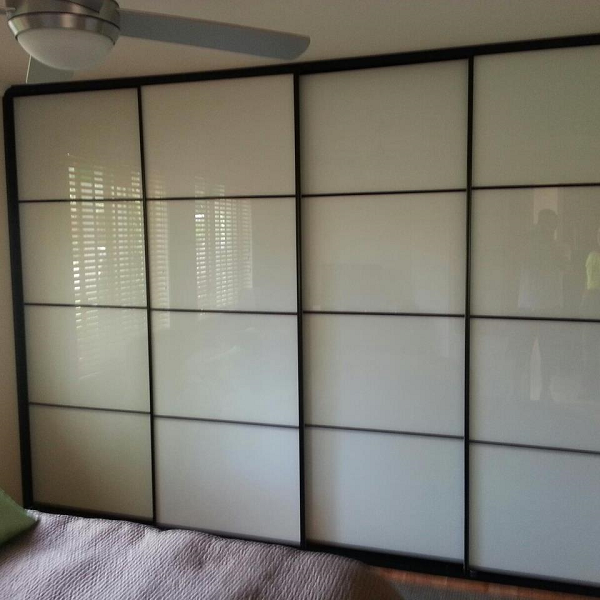 Frosted glass sliding doors with strips